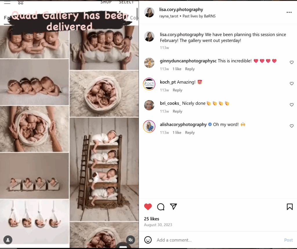 Lisa Cory's Instagram page - Triplet Photographer in Ohio