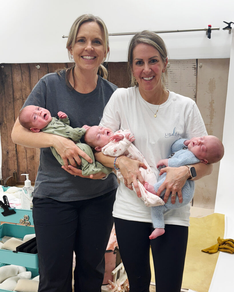 triplet photographers holding babies in Ohio