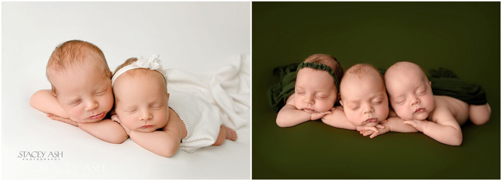 Triplet Photographer in Ohio - twins and triples cuddled together at a photoshoot